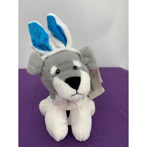 DanDee Small Gray White Terrier Husky Dog Blue White Rabbit Ears Easter Plush St